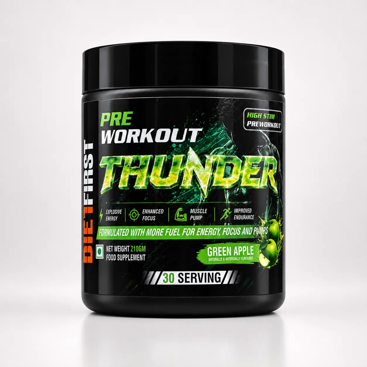 Thunder Pre Workout Green Apple 210 GM jar