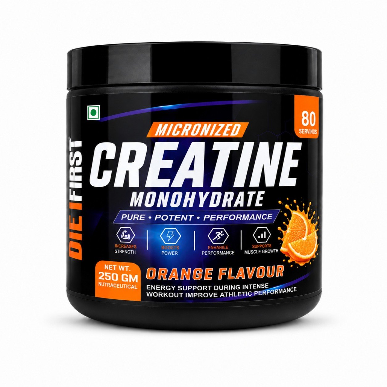 DietFirst Micronized Creatine Orange Flavour 250 GM jar
